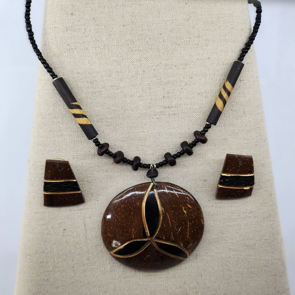 CCOTribal Styled Coconut Boho Necklace & Earring Set